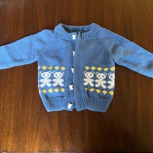 Blue Knit Cardigan with Bear Pattern